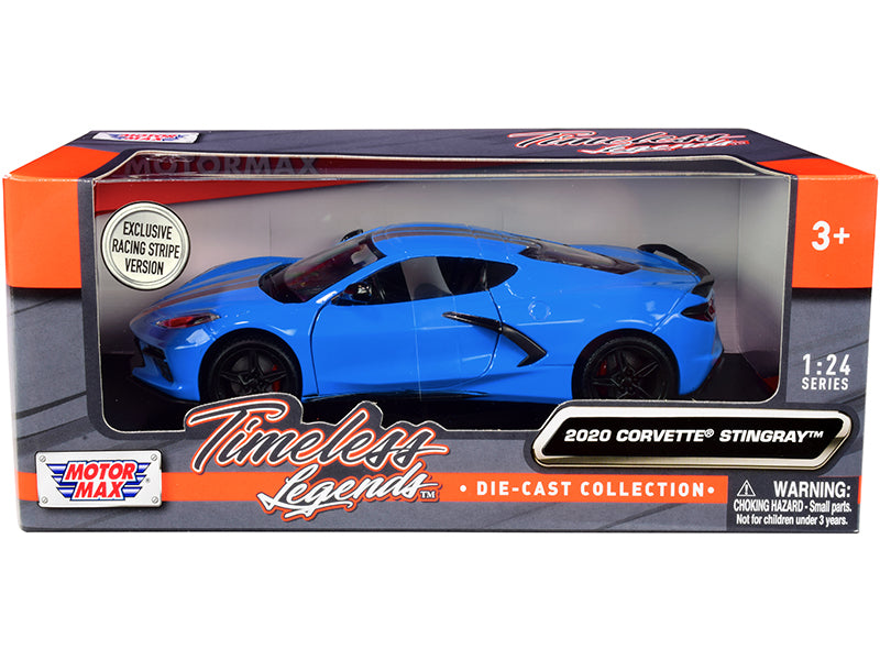 2020 Chevrolet Corvette C8 Stingray Blue with Silver Racing Stripes 