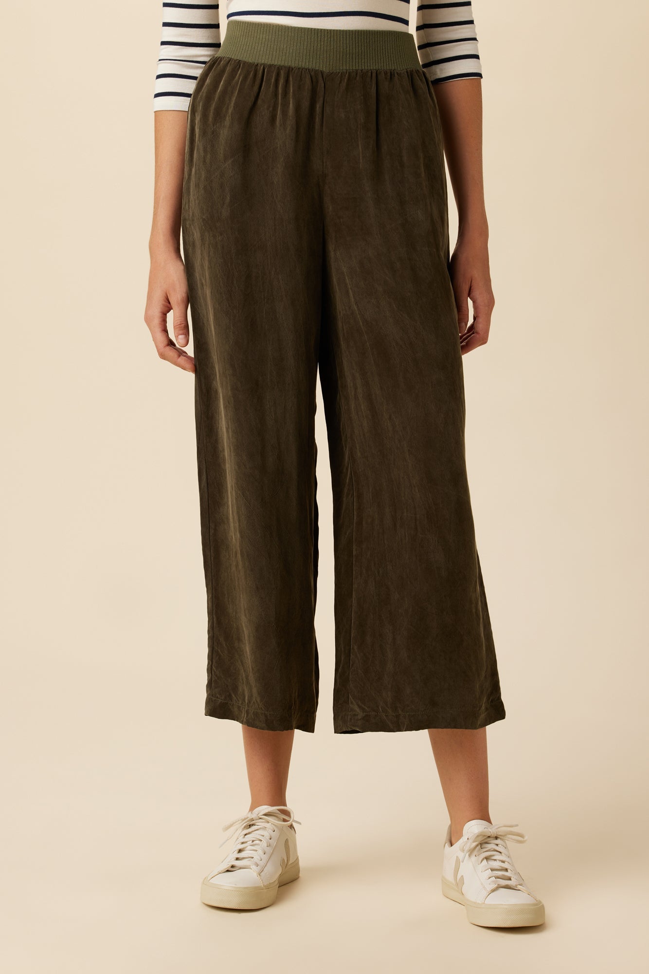 Salice Mixed Cupro Pants - Olive - ReAmour