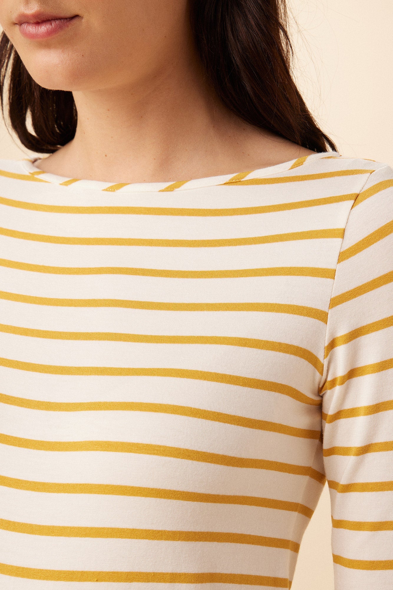 Francoise 3/4 Sleeve Dream Knit Tee - Ivory Sunflower Stripe - ReAmour