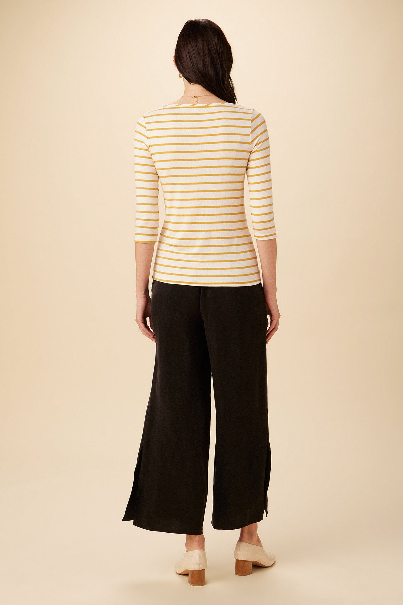 Francoise 3/4 Sleeve Dream Knit Tee - Ivory Sunflower Stripe - ReAmour