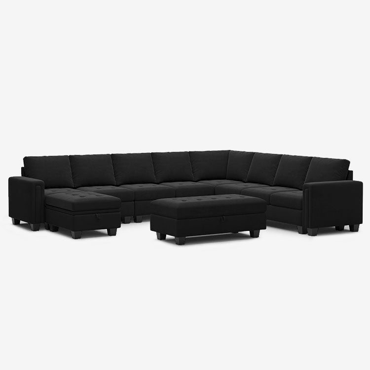 Belffin 9 Seats Modular Velvet Tufted Corner Sofa with Storage Ottoman