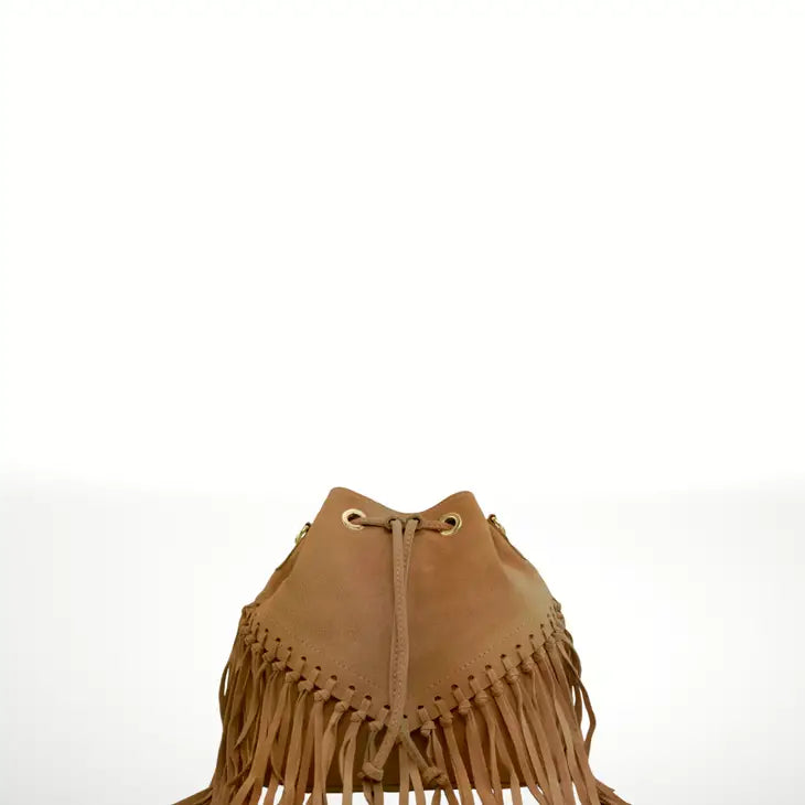 Italian Leather Bucket Fringe Shoulder Bag