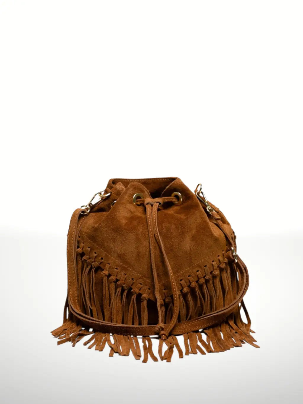 Italian Leather Bucket Fringe Shoulder Bag