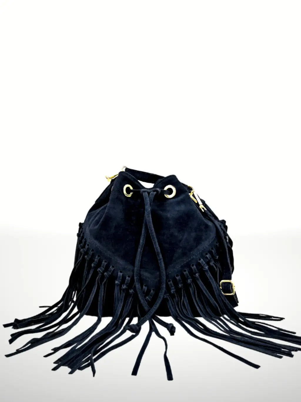 Italian Leather Bucket Fringe Shoulder Bag