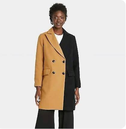 NWT Who What Wear Black and Tan Overcoat Medium