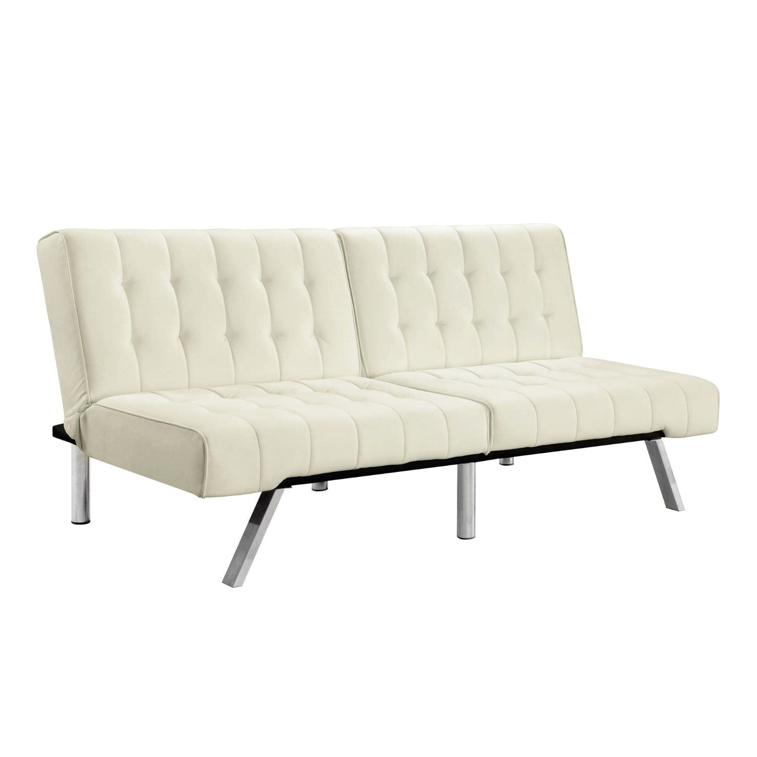 Split-back Modern Sleeper Sofa in Vanilla Faux Leather
