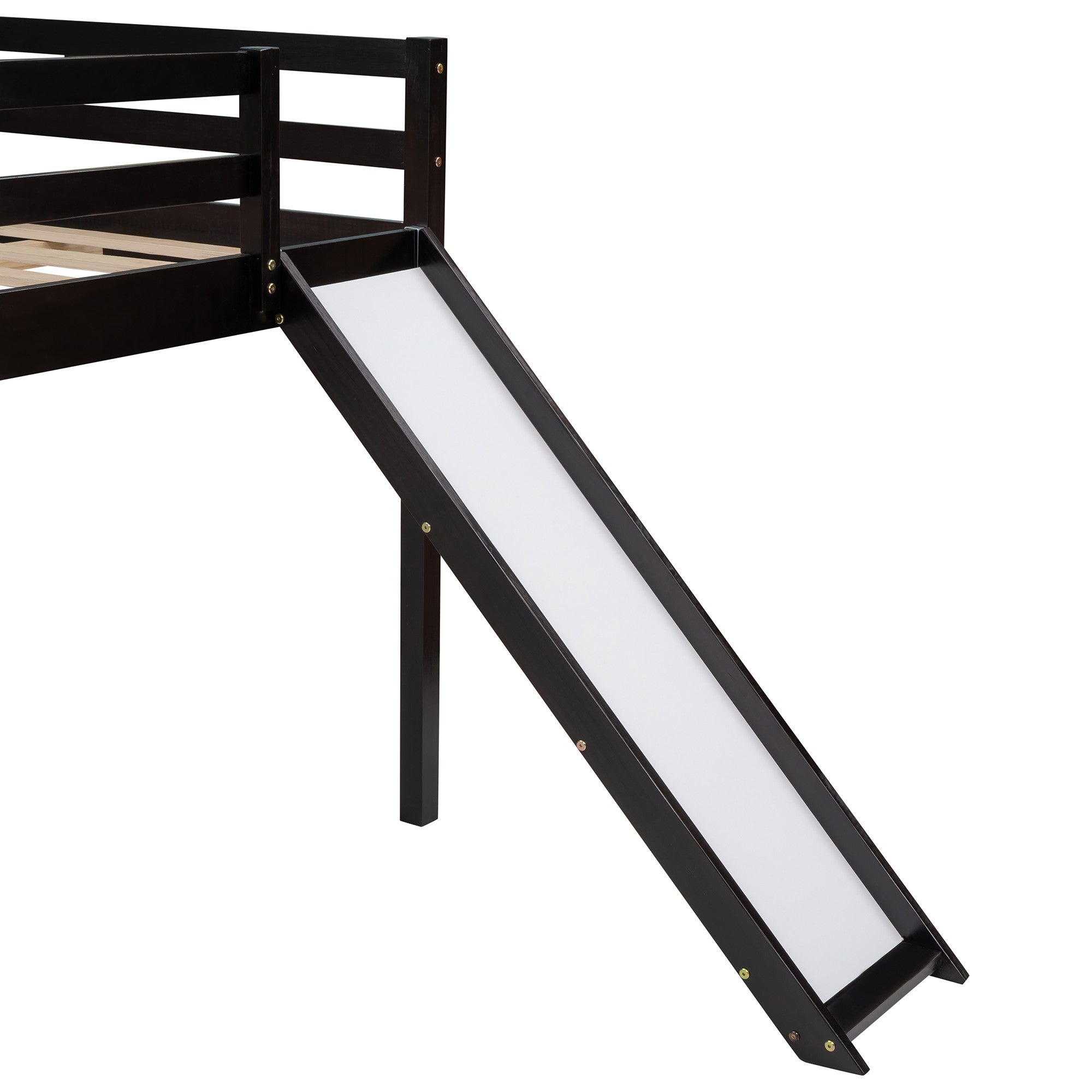 Espresso L Shaped Double Loft Bed With Slide And Ladders