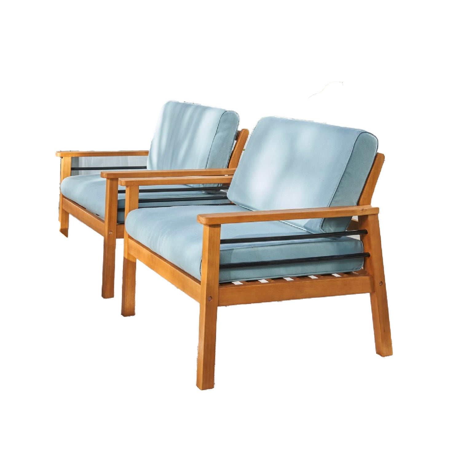 Natural Wood Outdoor Armchair with Aqua Cushion