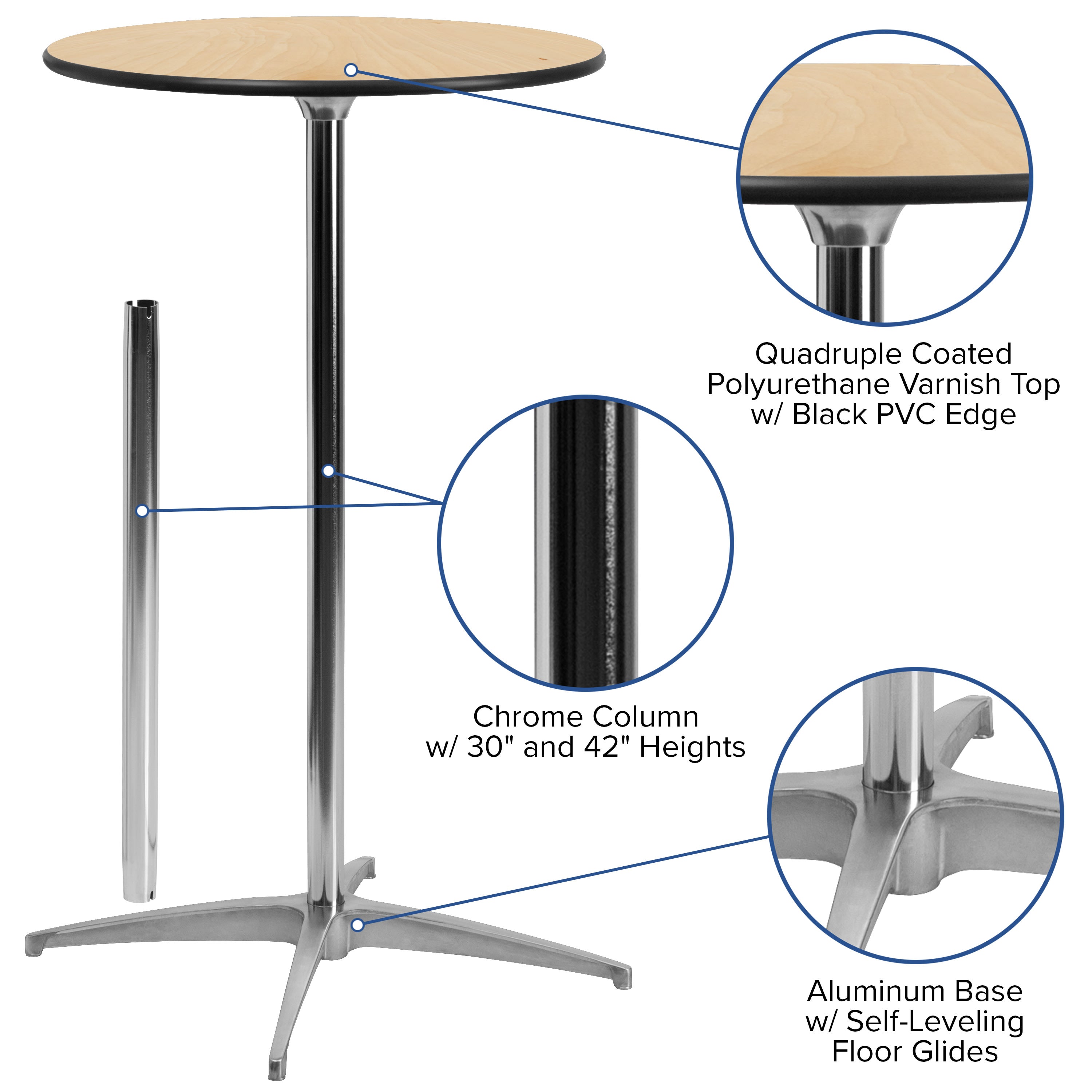 36' Round Wood Cocktail Table with 30' and 42' Columns