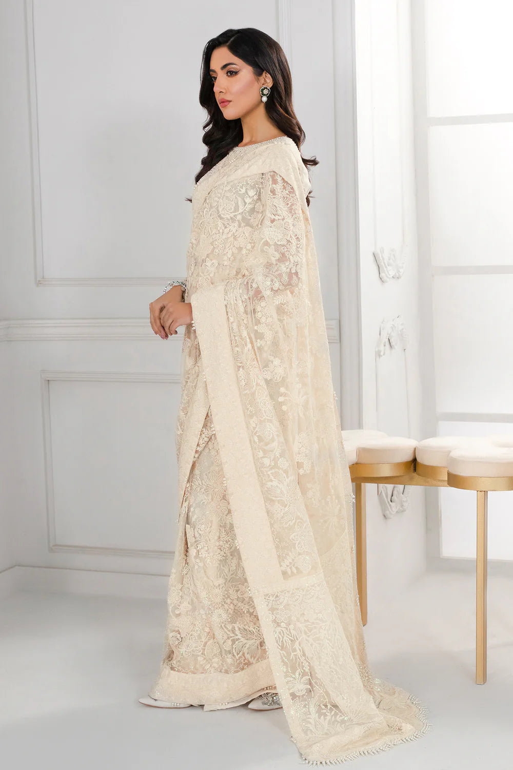 Baroque | Festive Wear Embroidered Net Saree