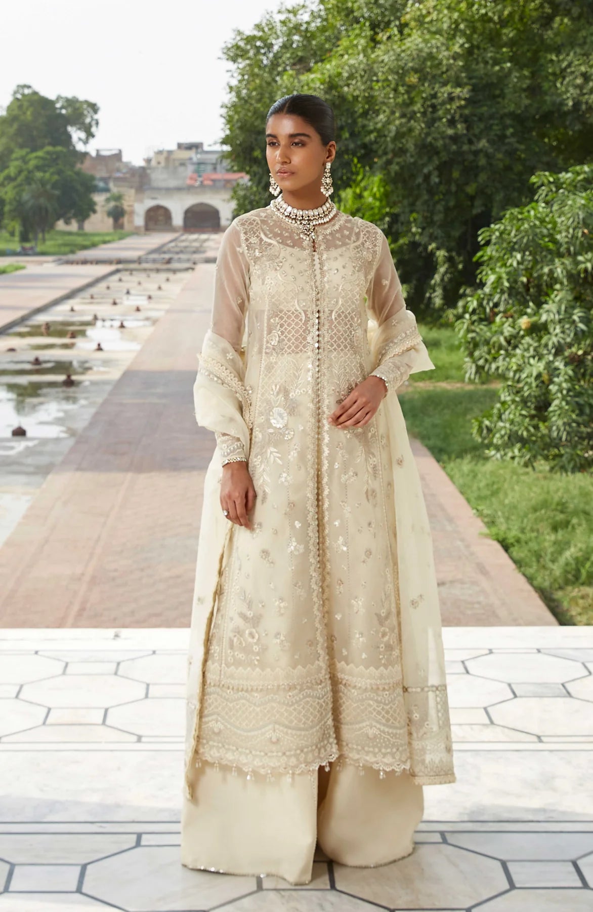 Zora | Organza Embroidered Gown with Sharara