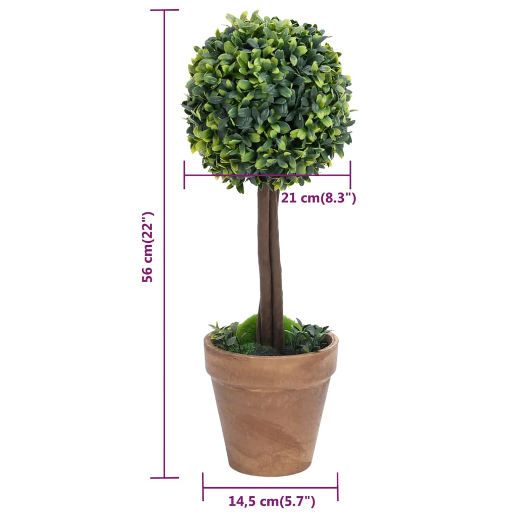 vidaXL Artificial Boxwood Plants 2 pcs with Pots Ball Shaped Green 22