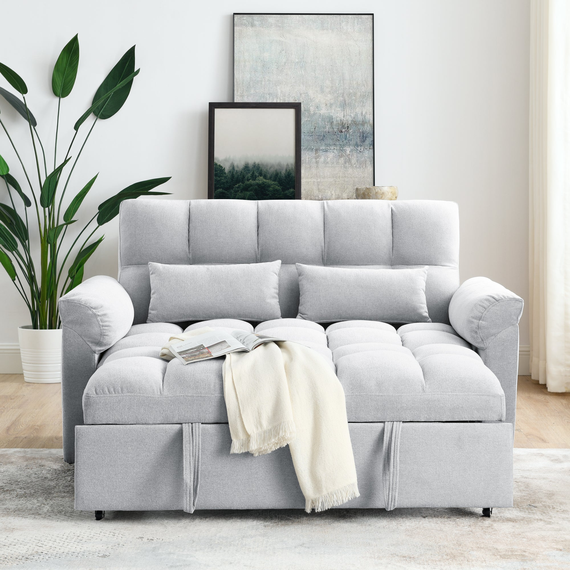 Light Grey Modern Luxury Loveseats Sofa Bed with Pull-out Bed