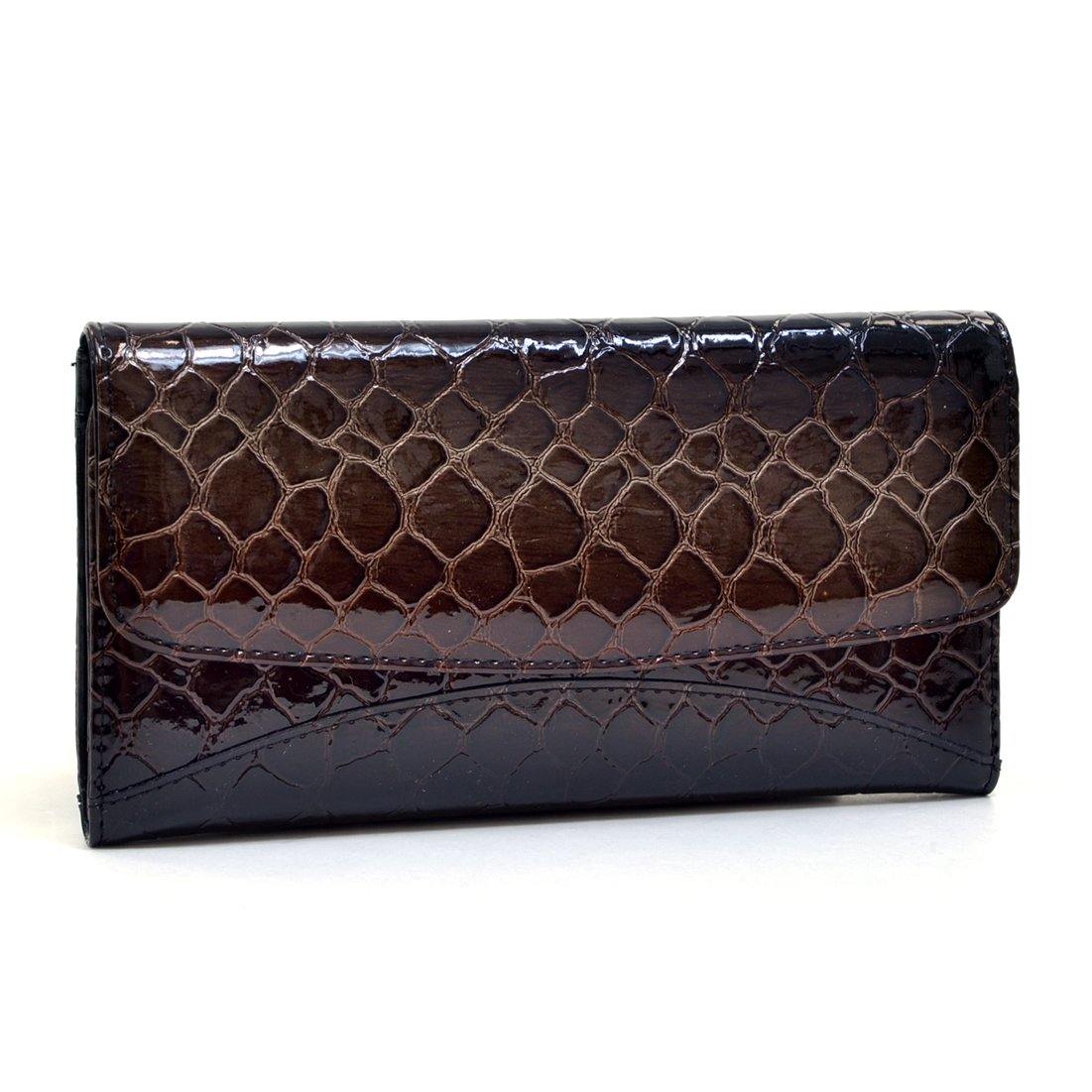 Woman Fashion Snake Skin Fold Over Flap Checkbook Wallet