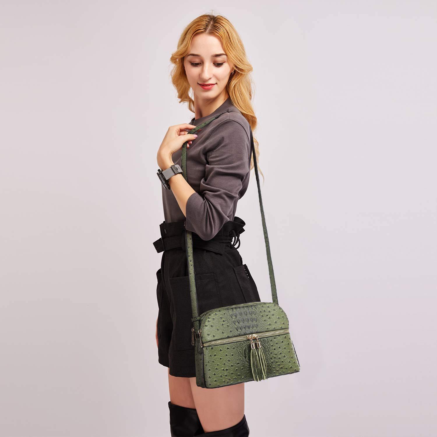 Fashion Embossed Pattern Tassel Crossbody Bag