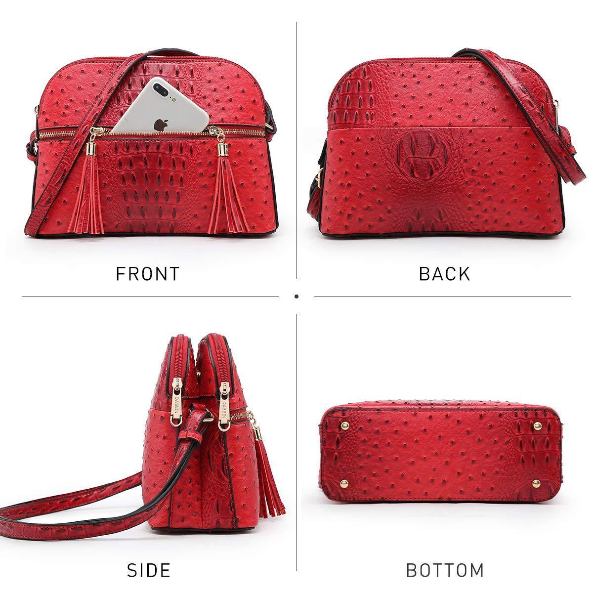 Fashion Embossed Pattern Tassel Crossbody Bag