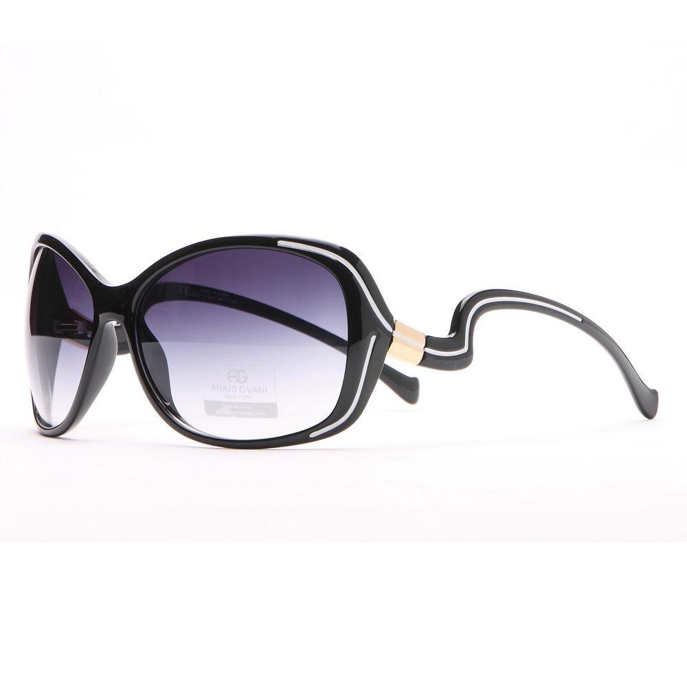 Outlined Fashion Sunglasses w/ Curvy Details - Black