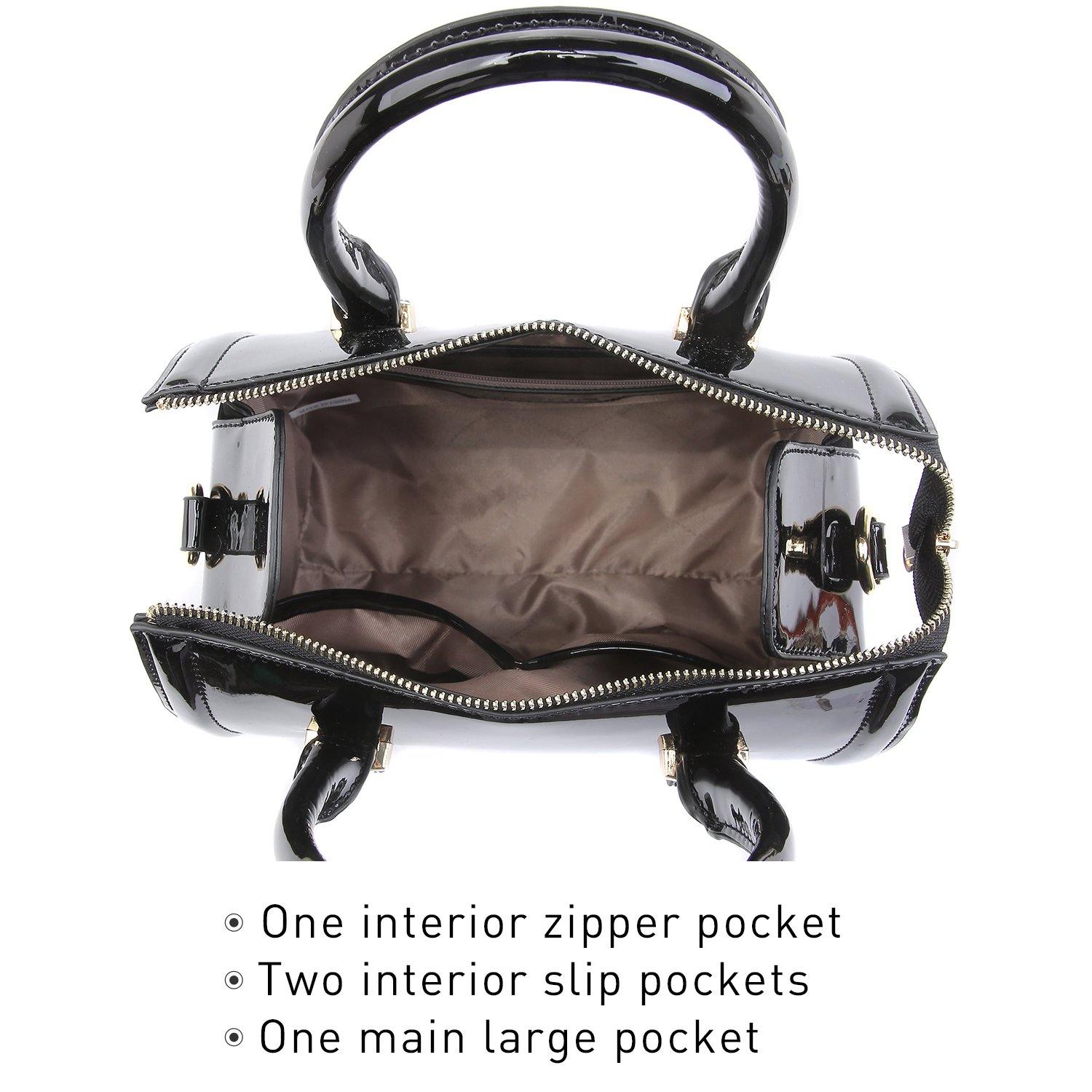 Shiny Patent Faux Leather Barrel Top Handle Satchel Bag for Women Dasein
