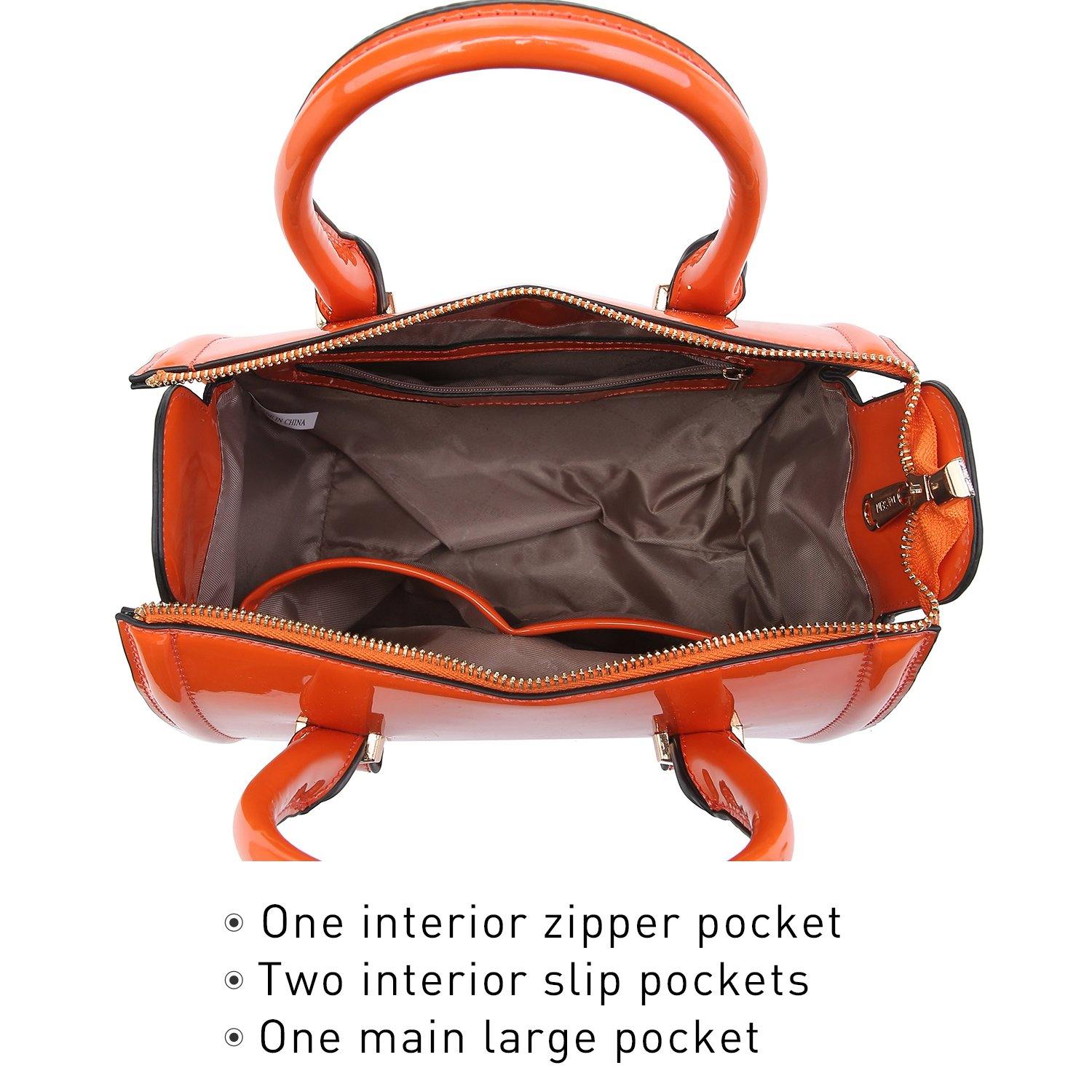 Shiny Patent Faux Leather Barrel Top Handle Satchel Bag for Women Dasein