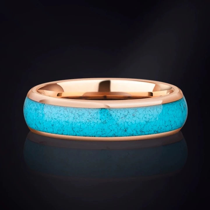 Engraved Mens Wedding Ring Tungsten and Turquoise