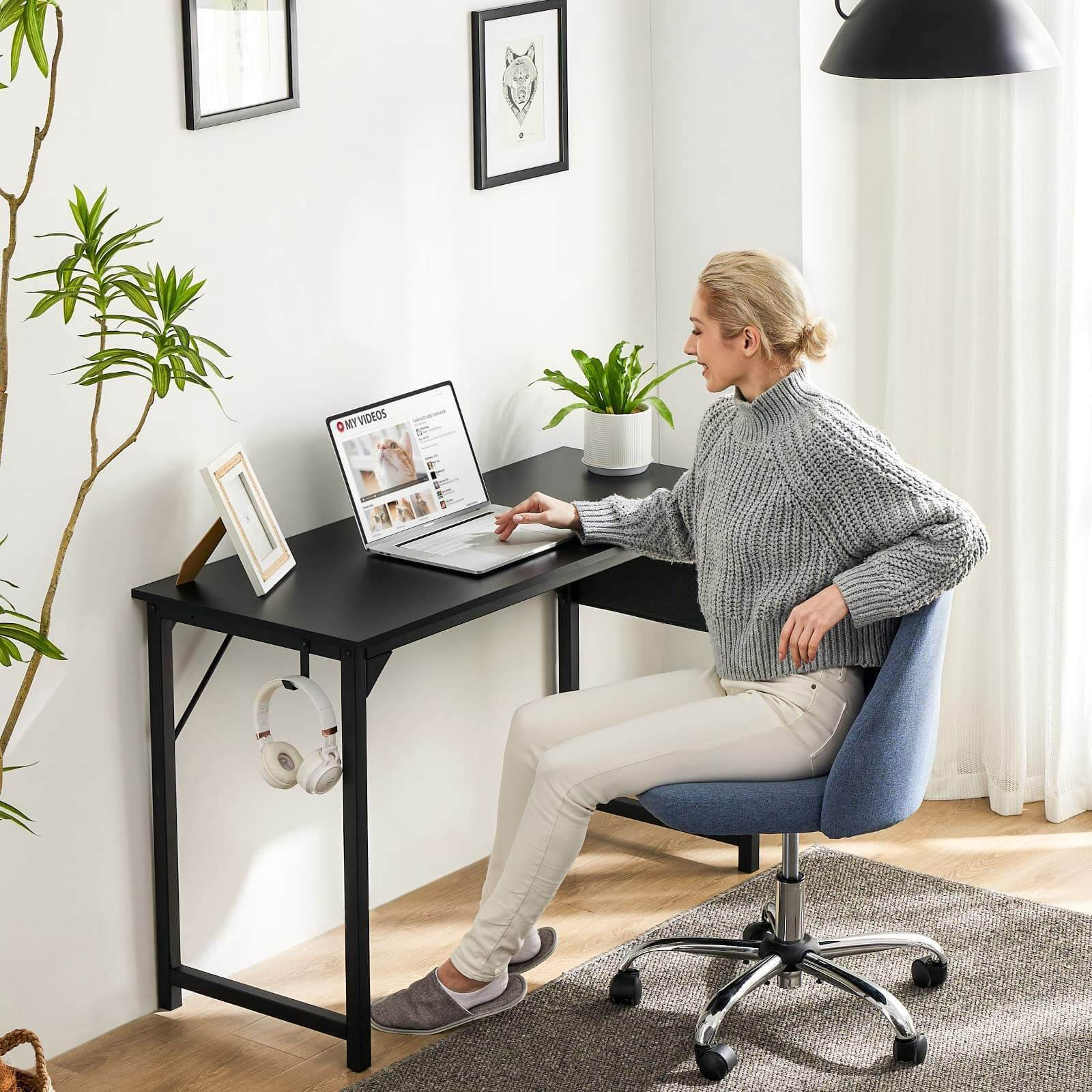 Modern Simple Style Wooden Work Office Desks with Storage,47 Inch,Black