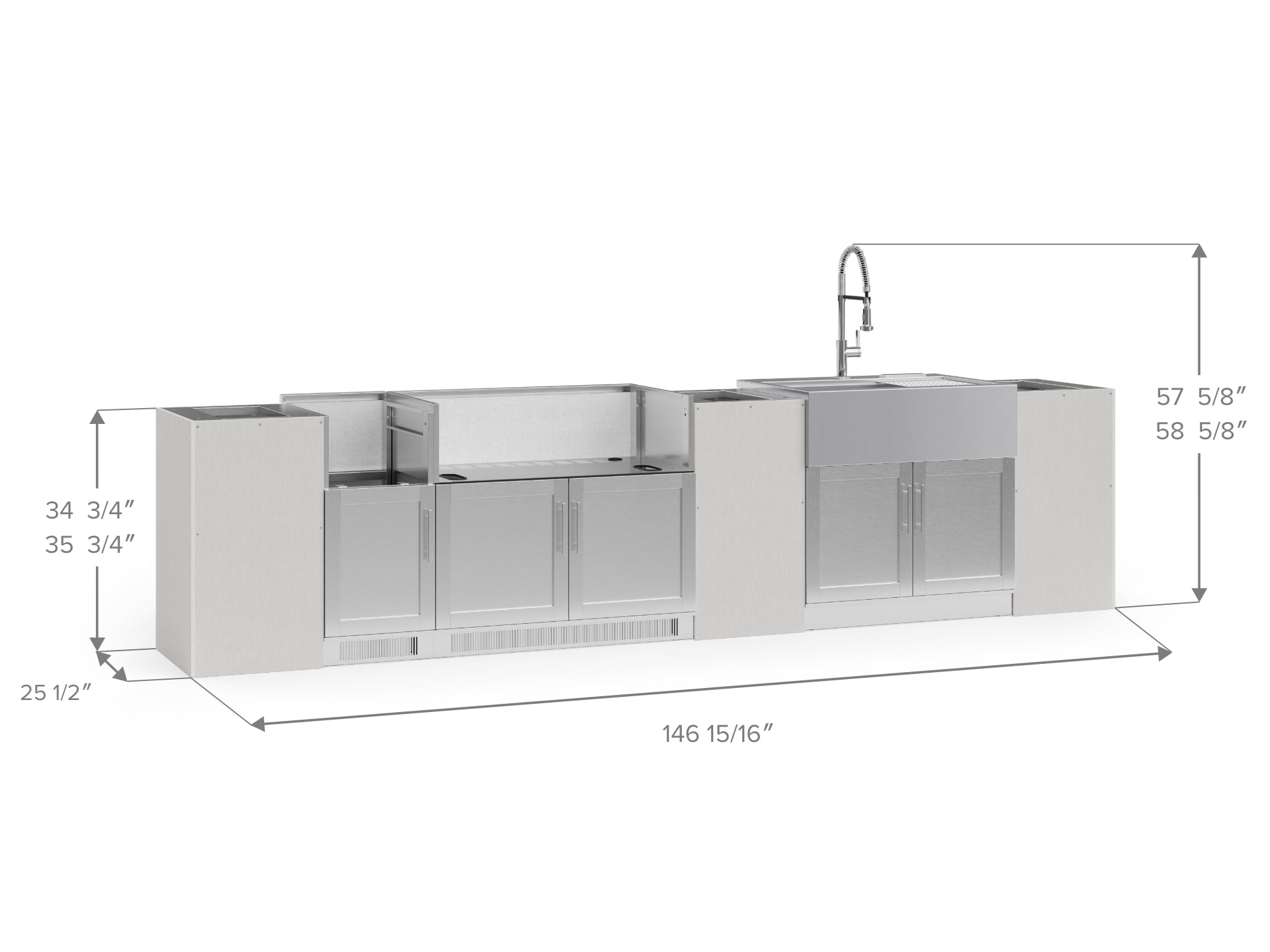 NewAge | Outdoor Kitchen Signature Series 8 Piece Cabinet Set With Dual side Burner, Sink and Grill Cabinet