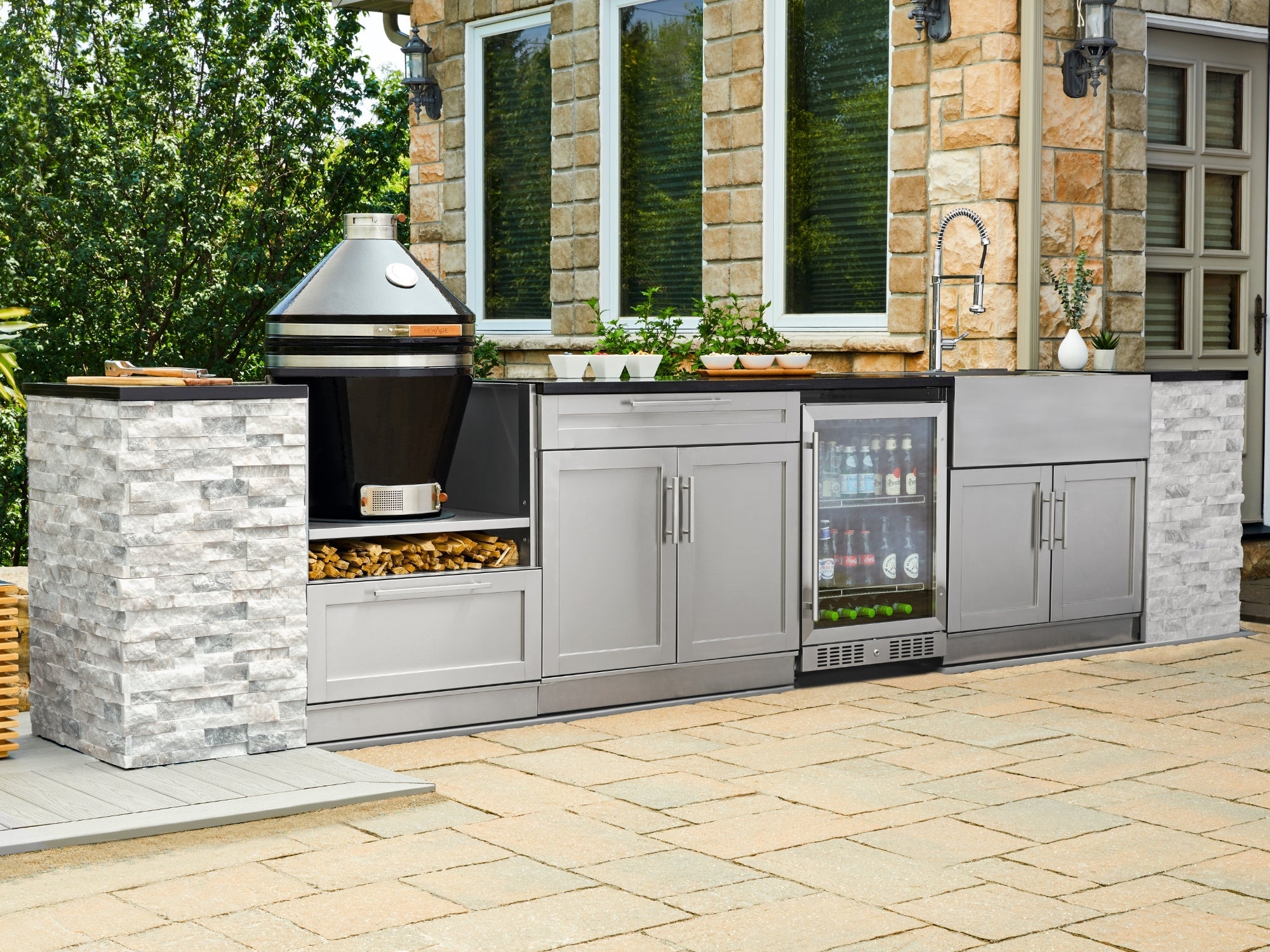 NewAge | Outdoor Kitchen Signature Series 8 Piece Cabinet Set With Dual side Burner, Sink and Grill Cabinet