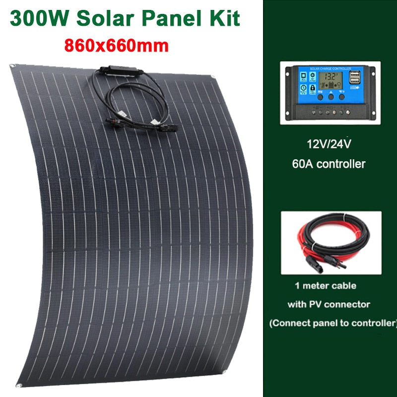 ETFE 600W 300W Flexible Solar Panel Monocrystalline Solar Power Cells Charger for Outdoor Camping Yacht Motorhome Car RV Boat