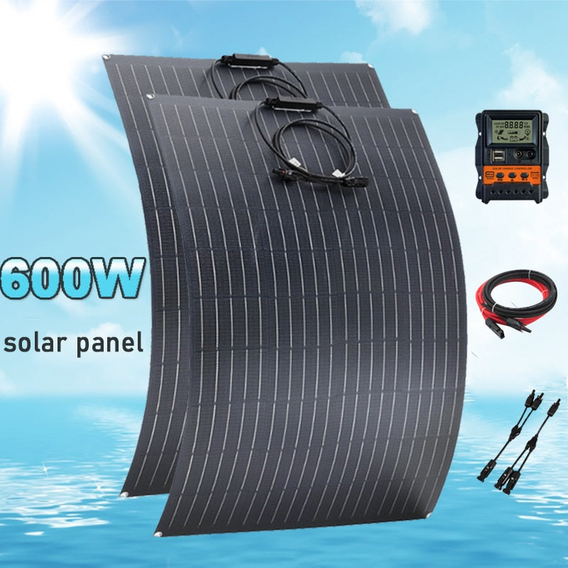 ETFE 600W 300W Flexible Solar Panel Monocrystalline Solar Power Cells Charger for Outdoor Camping Yacht Motorhome Car RV Boat
