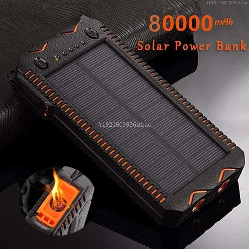 80000mAh Solar Wireless Fast Charger Power Bank Outdoor Portable Power Bank External Battery for Xiaomi Mi Samsung IPhone