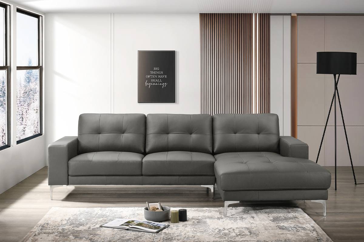 F8424 2pc Full Leather Sectional- Gray