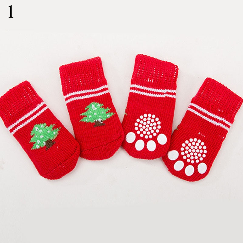 Keep Your Pup Warm!! 4pcs Warm Puppy Socks, Soft Pet Knits Socks, Cute Cartoon, Anti Slip Socks