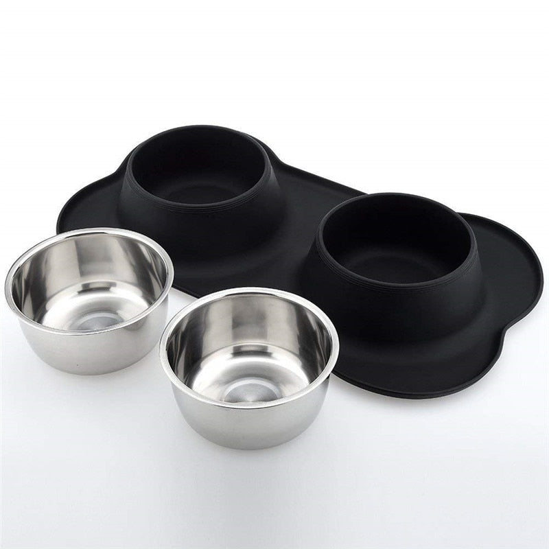 Dog Bowls Stainless Steel, With No Spill, Non-Skid Silicone Mat