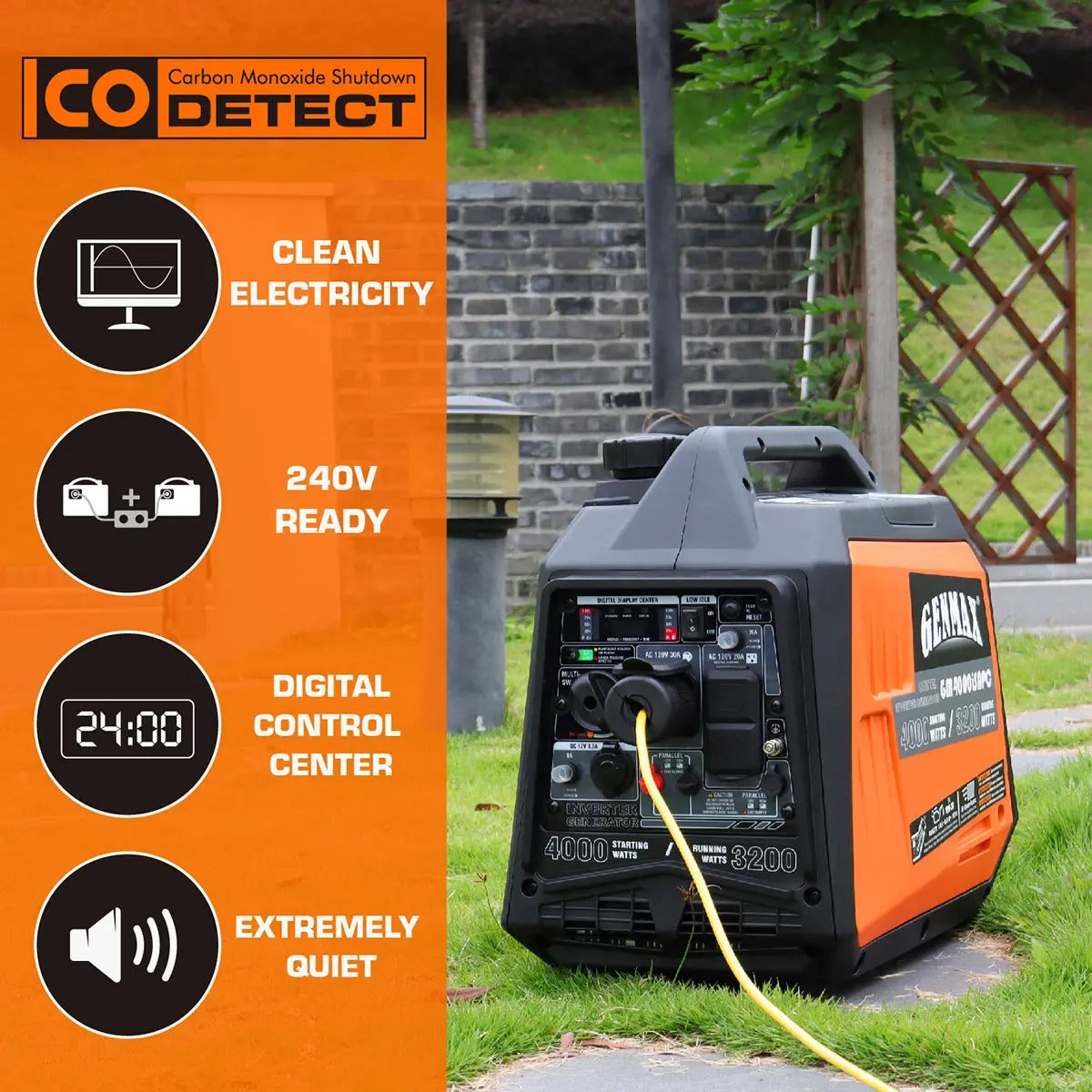 GENMAX GM4000iSAPC 4000 Watt Gasoline Inverter Generator with CO Detect
