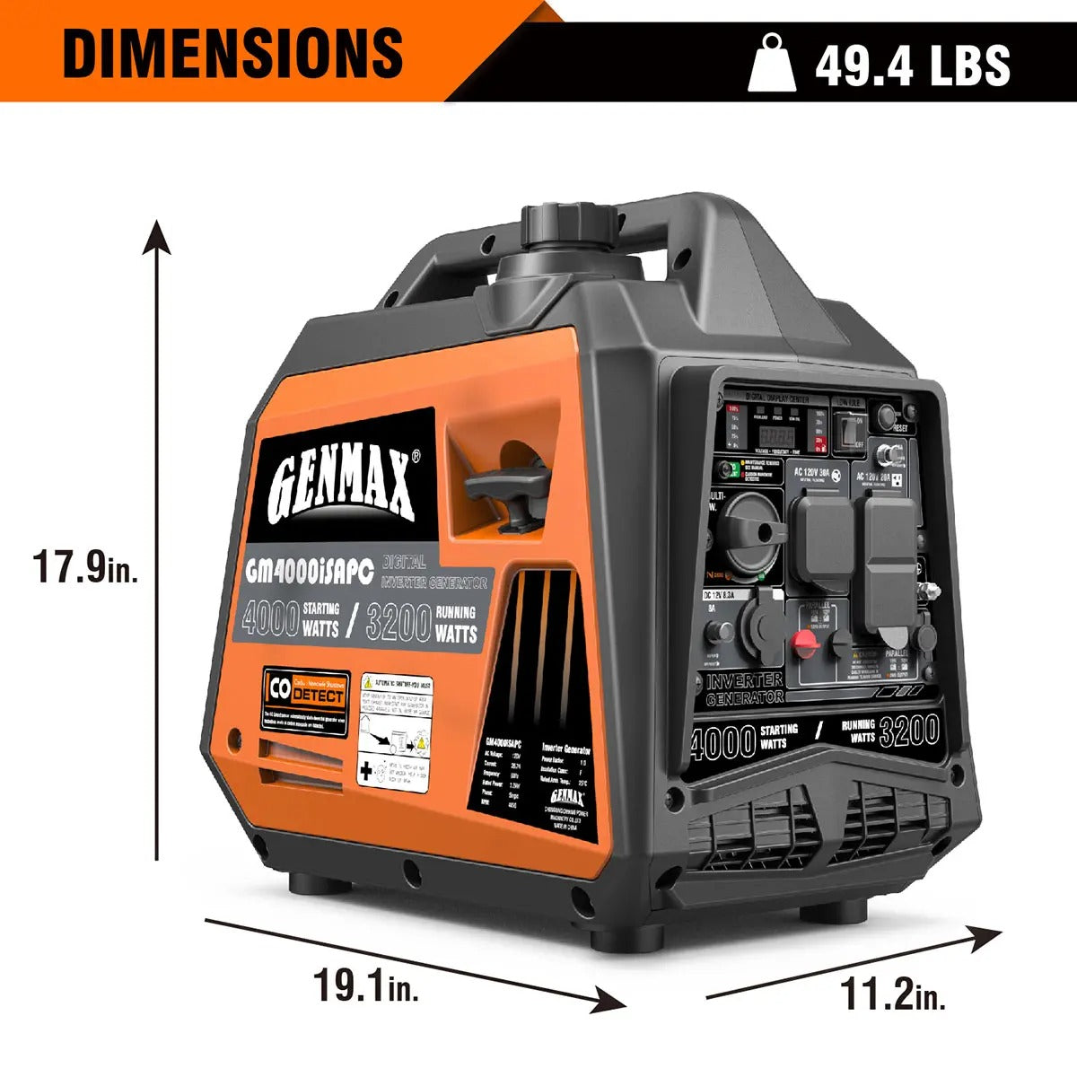 GENMAX GM4000iSAPC 4000 Watt Gasoline Inverter Generator with CO Detect