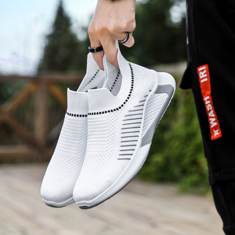 Mesh Sock Shoes With Striped Design Men Outdoor Breathable Lightweight Slip-on Sneakers
