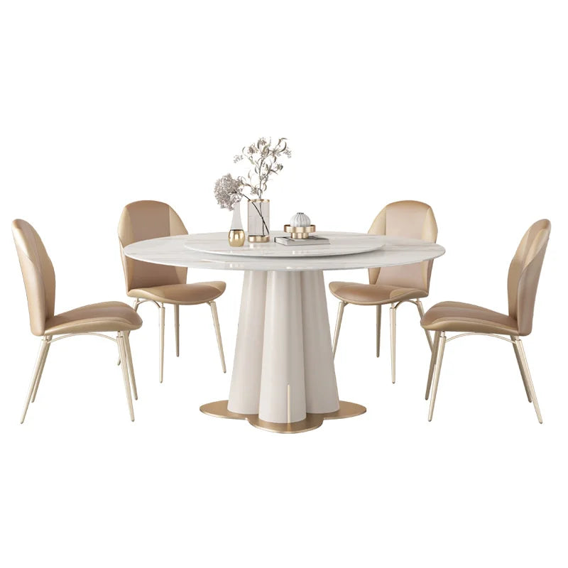 Stainless Steel Titanium Seal Glaze Slate Dining Room Luxury Dining Table Set Round Marble Rotating Dining Table
