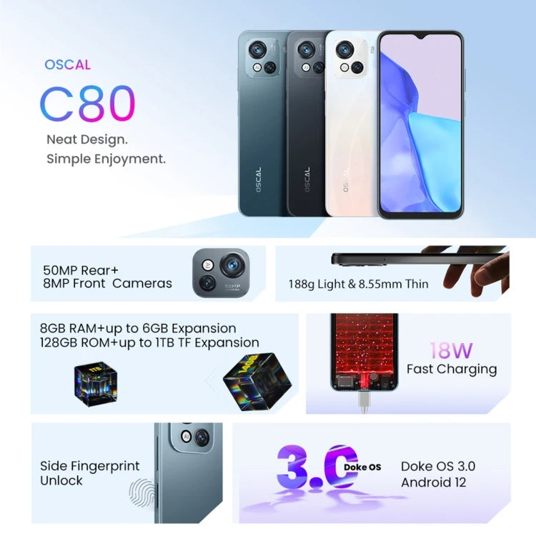 Blackview OSCAL C80 rugged phone 8GB+128GB 50MP Camera 5180mAh Battery Android 12 Mobile Phone