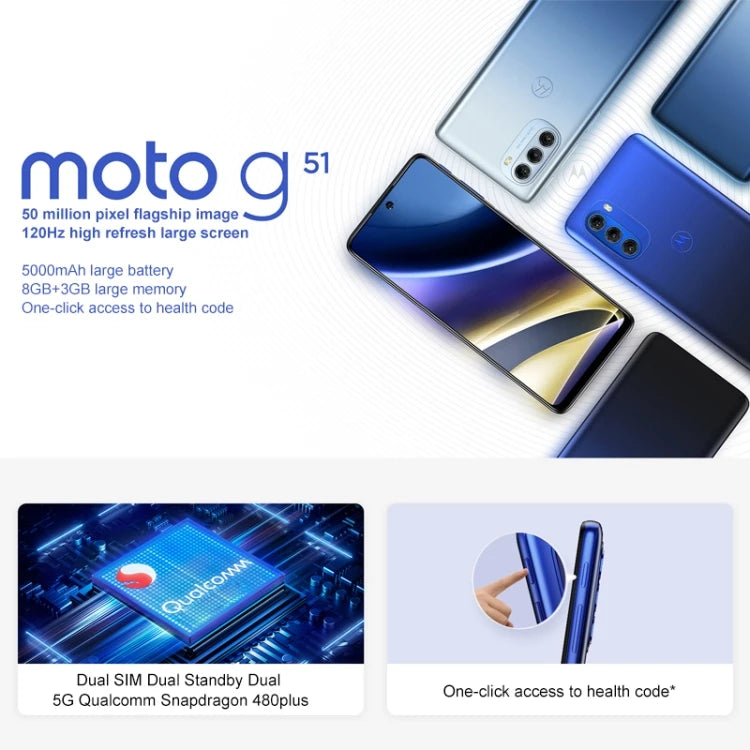 MOTOROLA G51 5G 50MP Camera 8GB+128GB 5000mAh Battery Android 11 Moto G51 Mobile Phones
