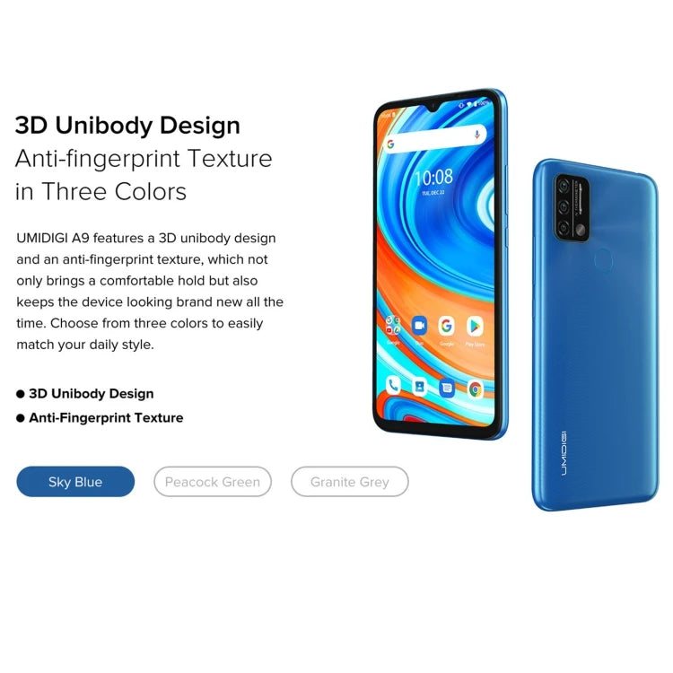 UMIDIGI A9 6.3 inch Triple Back Cameras 5150mAh Battery 4G cellular mobile phone support Google Play