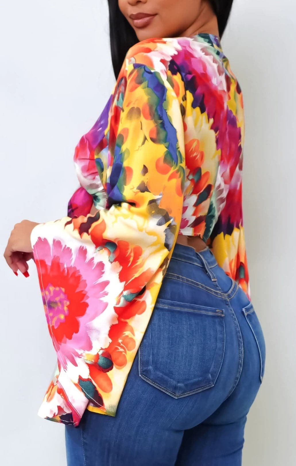 Multi Print Kimono Sleeve Top