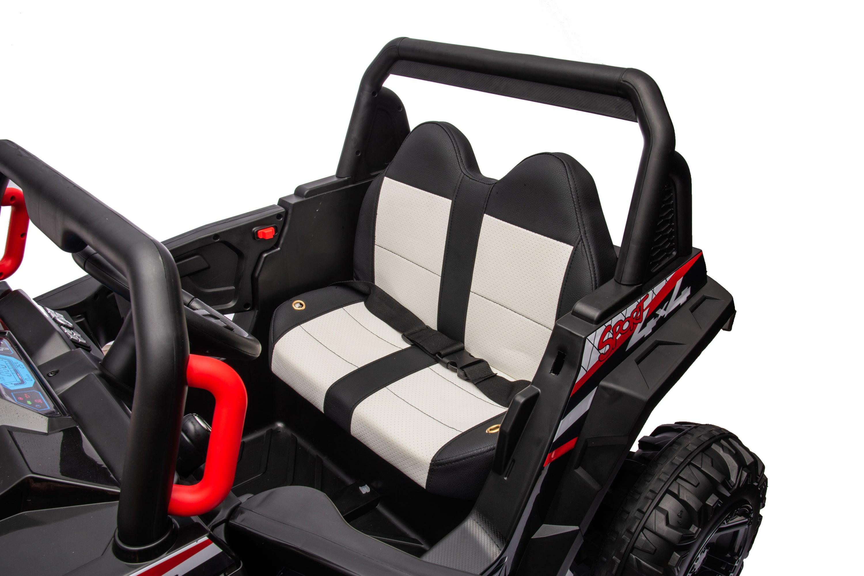 ???? 12V7Ax2 30W*4 Four-Wheel Drive Electric Ride On Open Car One Button Start, Forward & Backward, High & Low Speed, Music, Front Light, Power Display,  2.4G R/C, Seat Belt Four Wheel Absorber