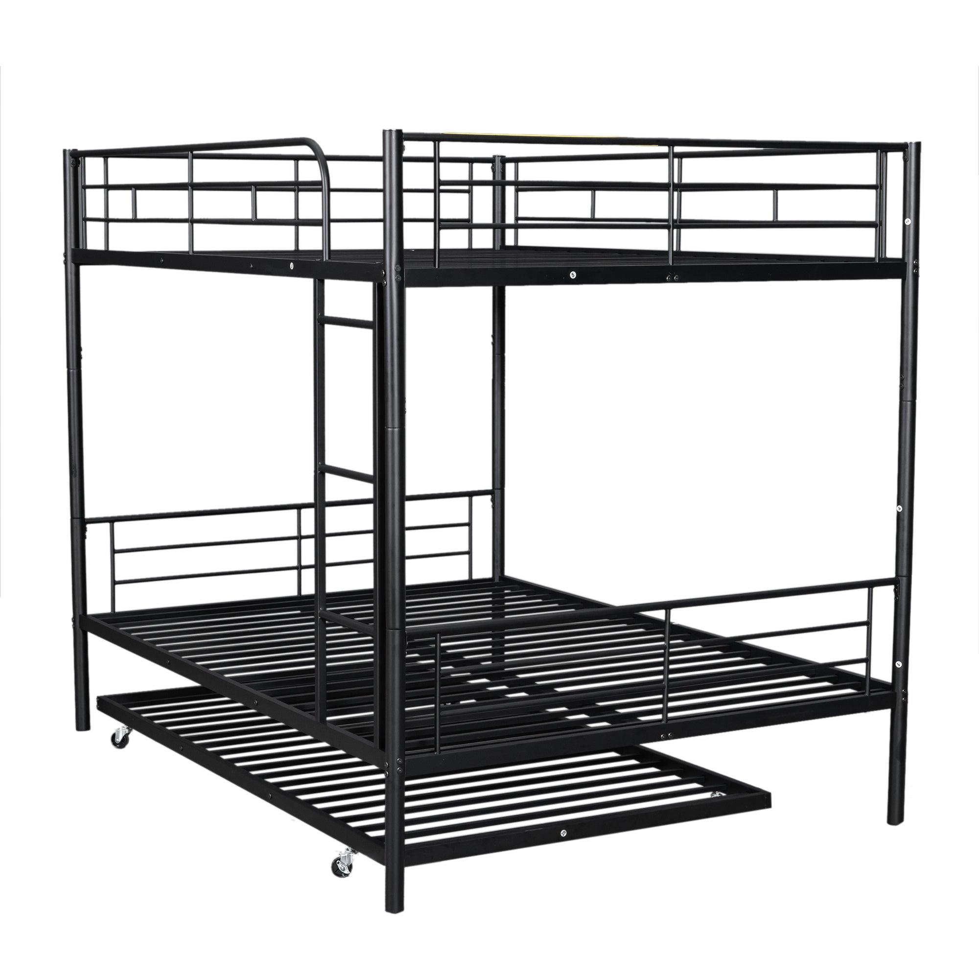 ???? Full Over Full Metal Bunk Bed With Trundle, Black