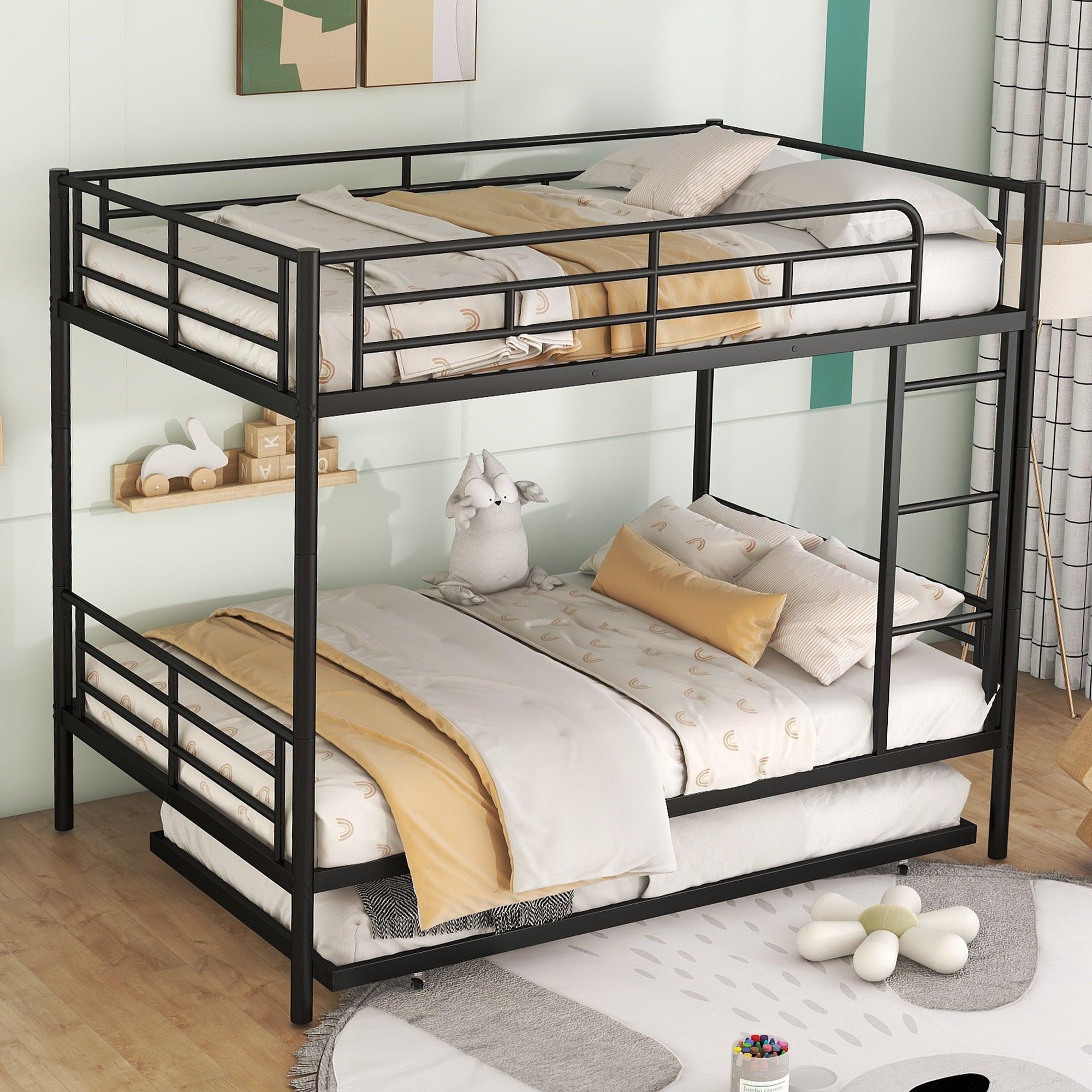 ???? Full Over Full Metal Bunk Bed With Trundle, Black