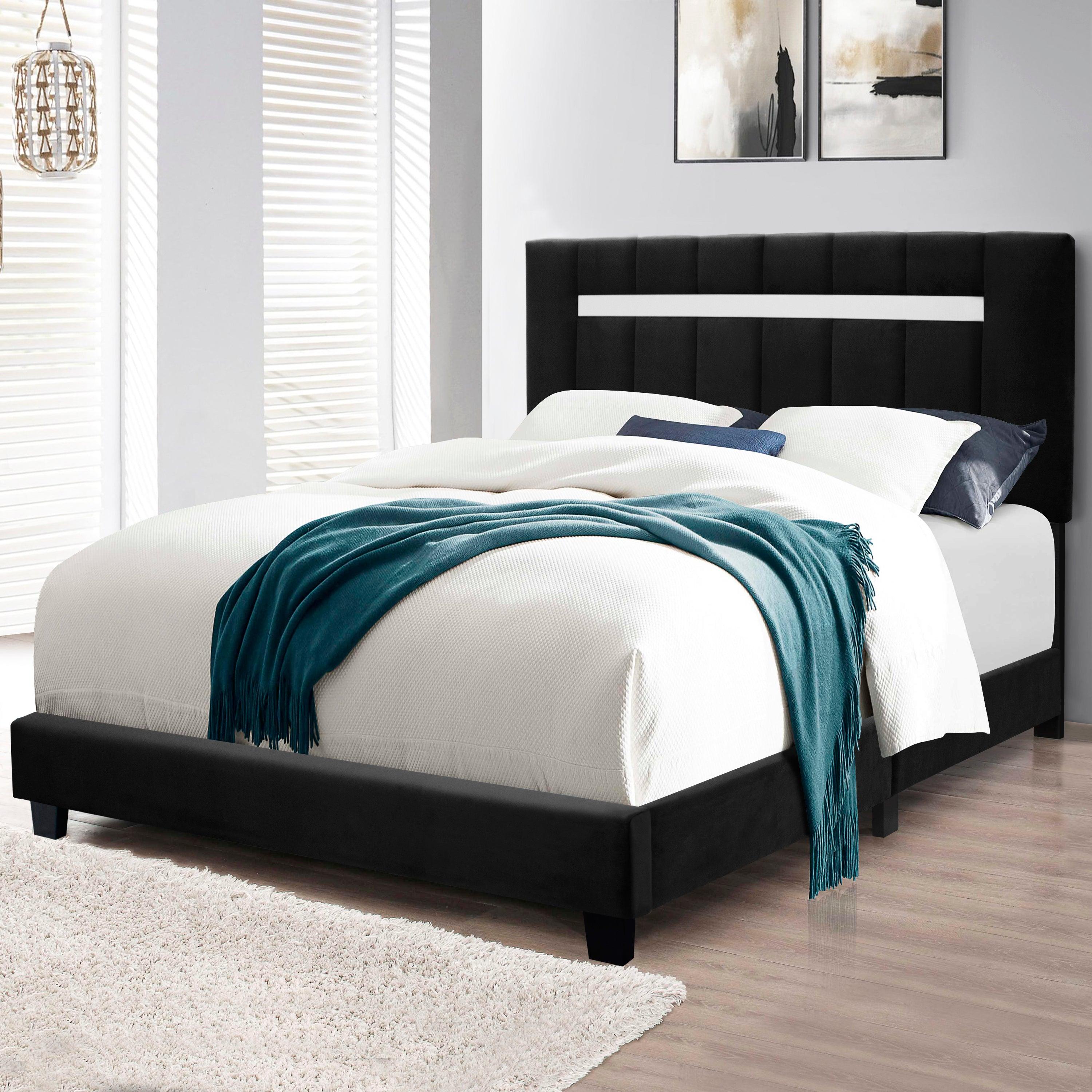 ???? Queen Size Adjustable Upholstered Bed Frame Dark Velvet Collection Comfort and Simplicity, Black