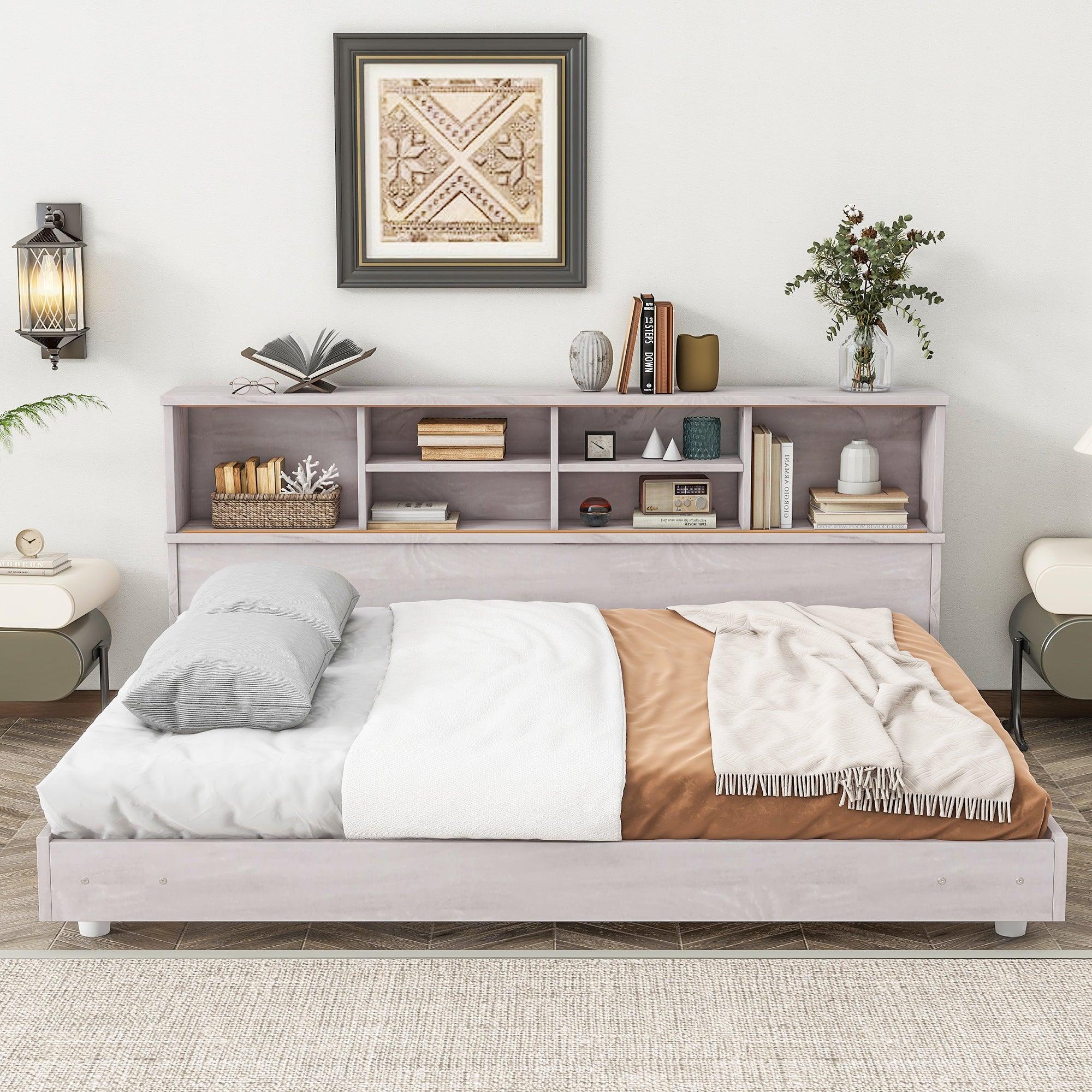 ???? Full Size Daybed Frame With Storage Bookcases, White Oak