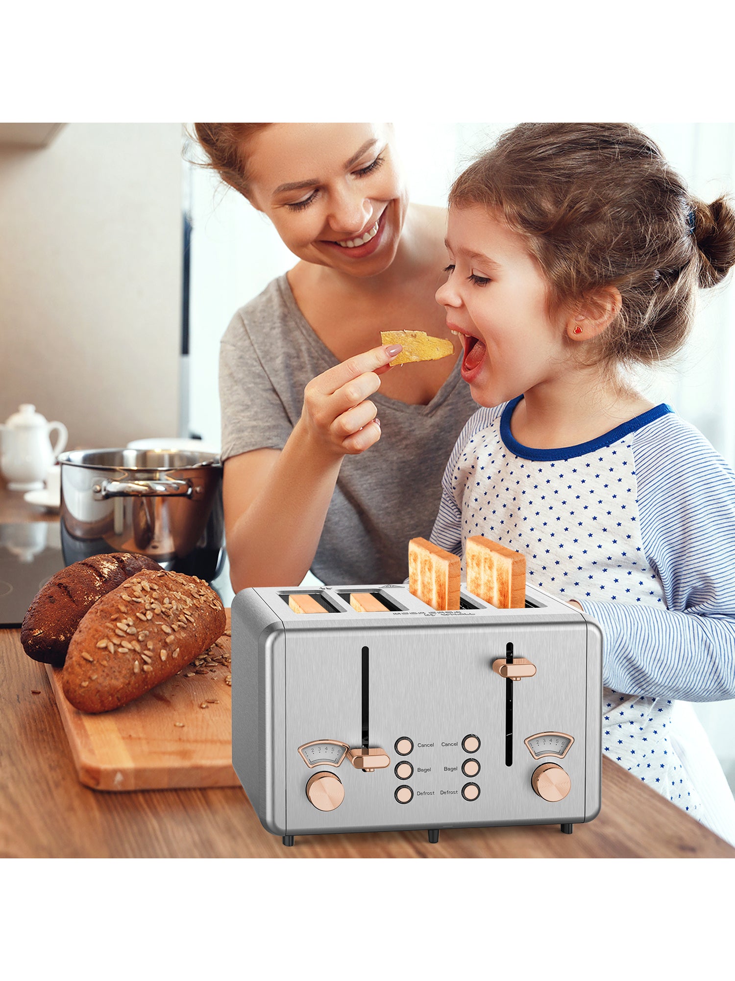 Acekool Toaster TA1 - Stainless Steel 4-Slice 7 Shades Toaster