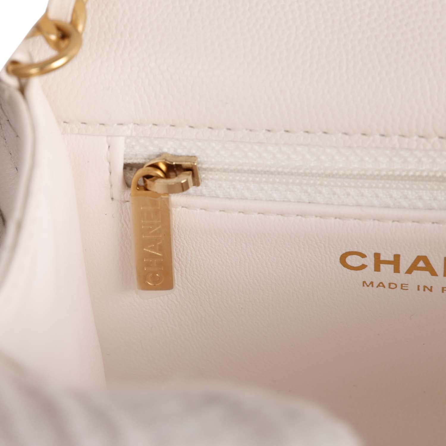 Chanel Mini Sweet Classic Flap White Caviar Aged Gold Hardware
