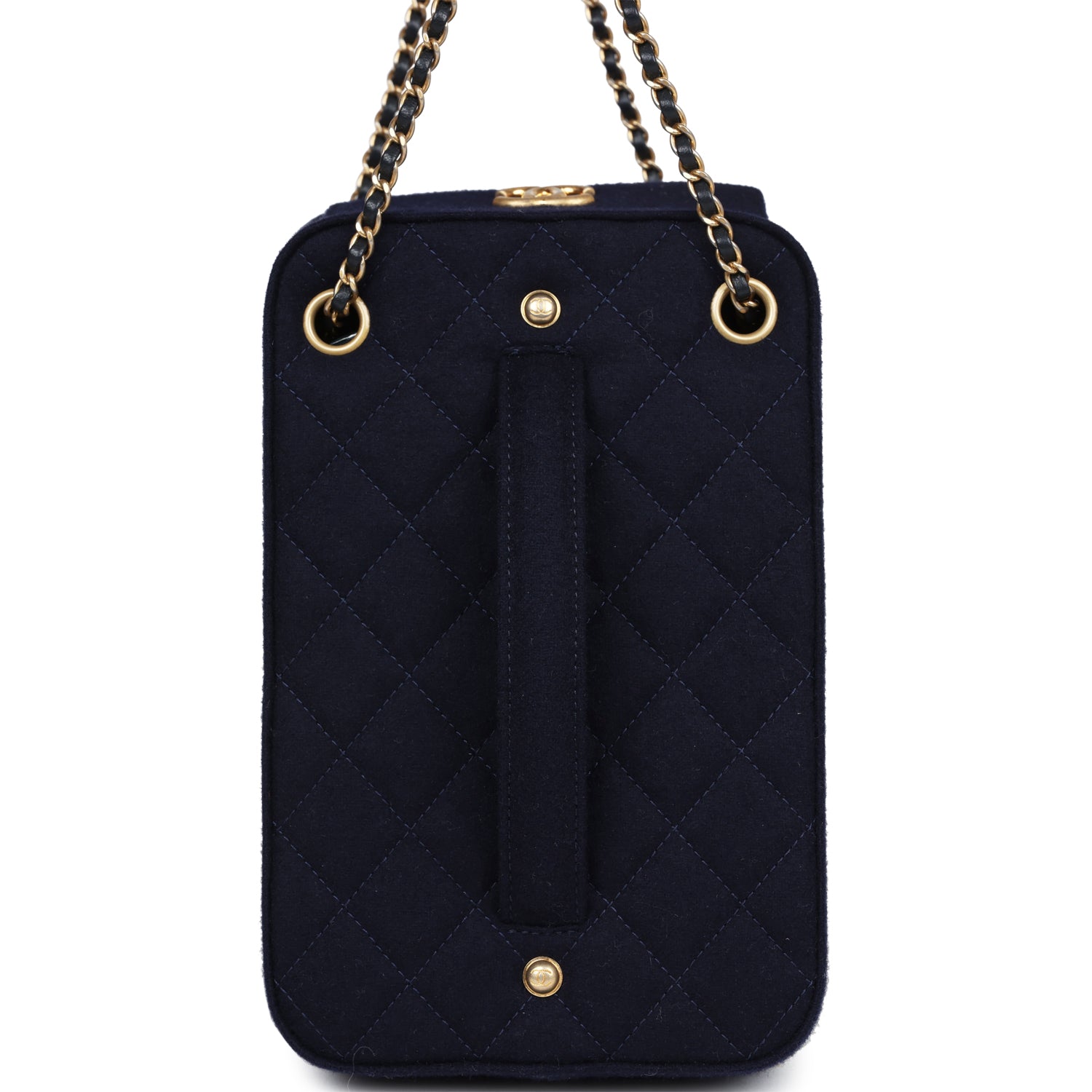 Chanel Paris-Hamburg Accordion Bag Quilted Navy Blue Wool Aged Gold Hardware