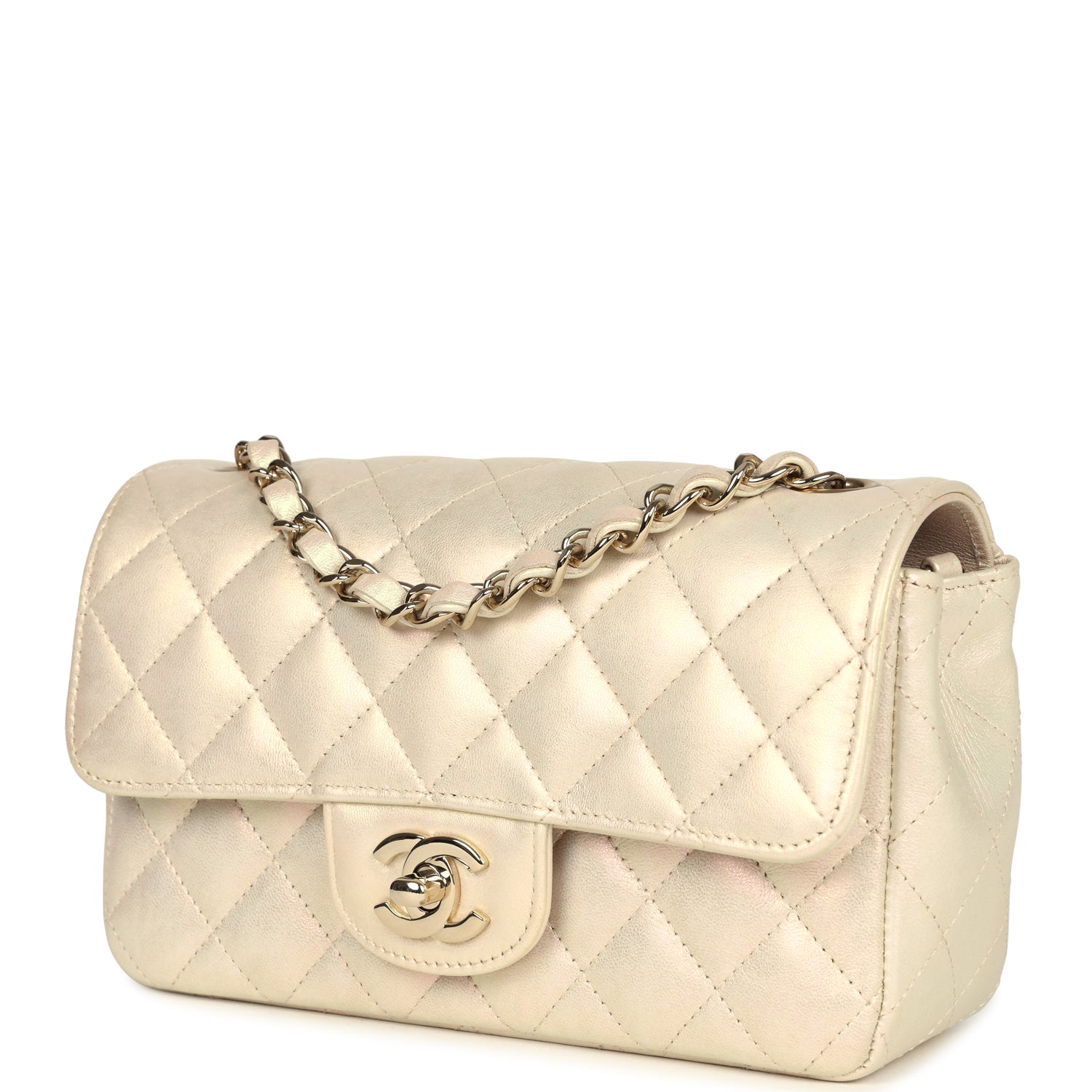 Chanel Mini Rectangular Flap Bag Iridescent Ivory Lambskin Light Gold Hardware